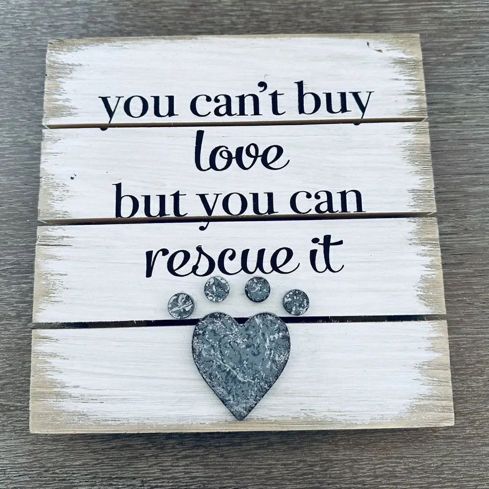 Rescue Pet Dog Cat Heart Paw Print Decor Sign